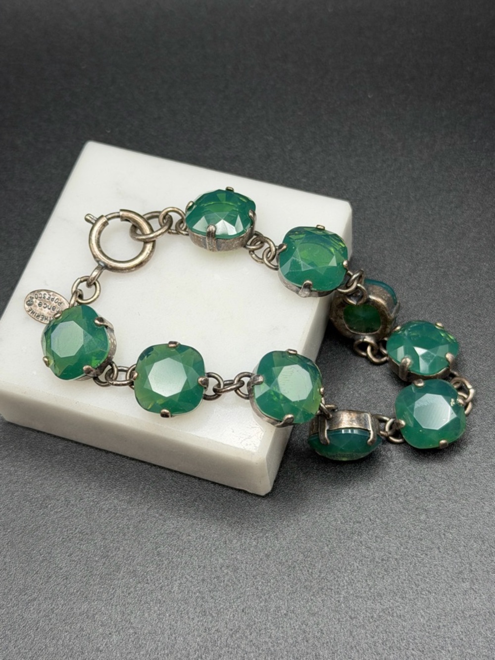 Vintage Catherine Popesco France Bracelet #E439 green silver